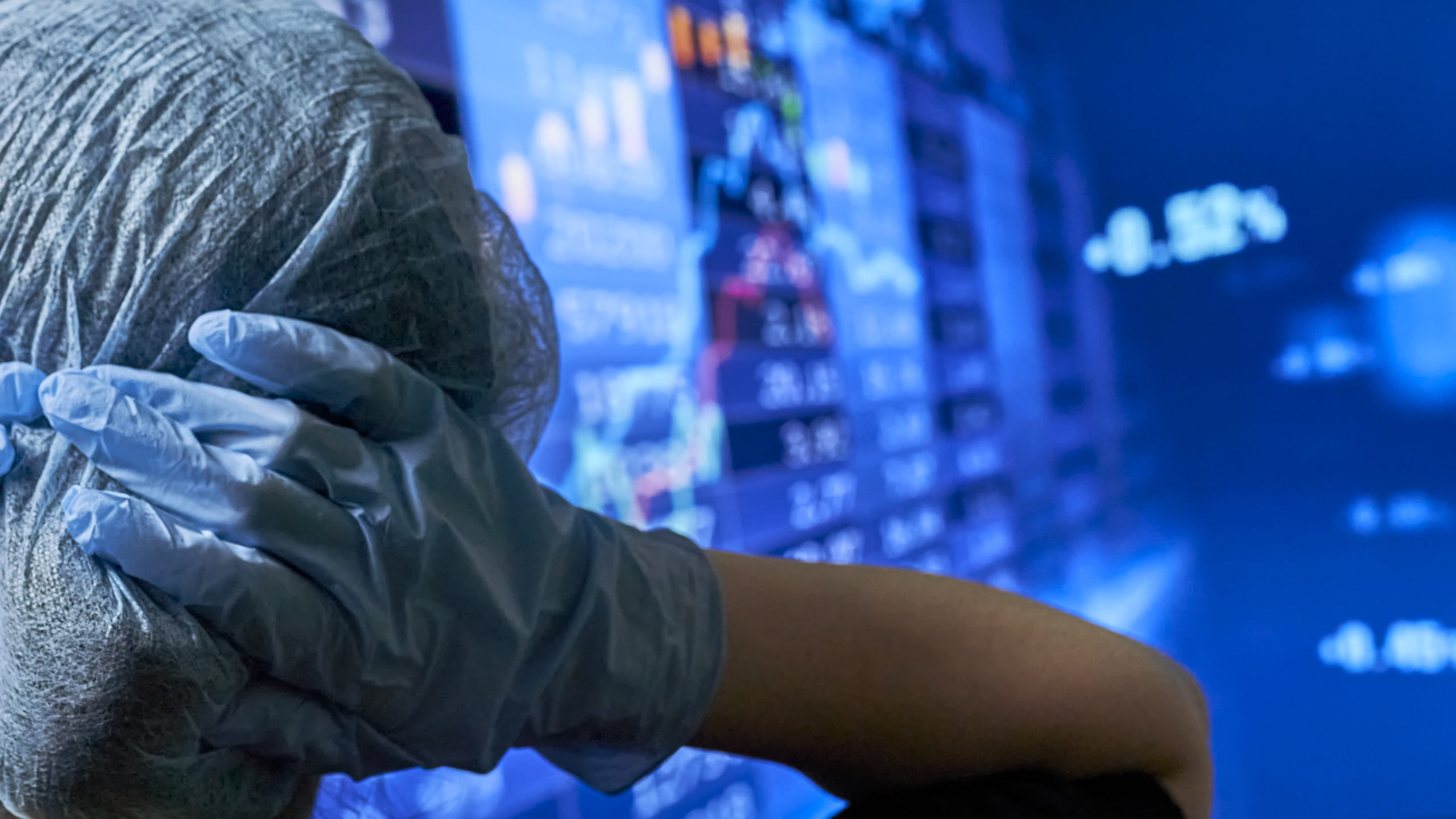 Female doctor surprised with stock market ratios growth