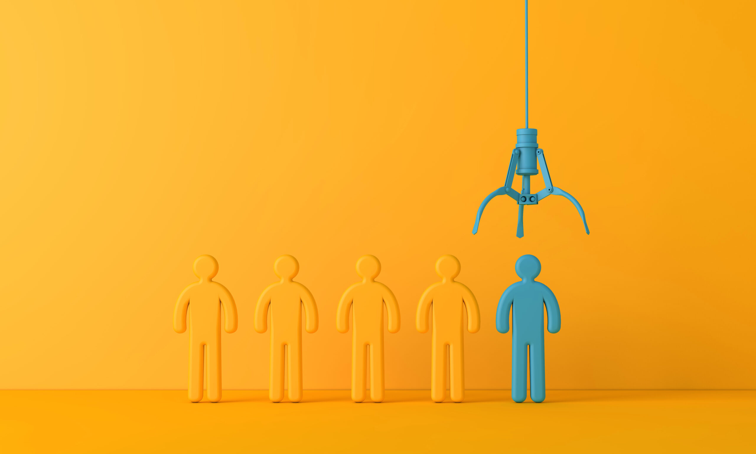Employee recruitment concept with claw picking a new team member. 3D Rendering
