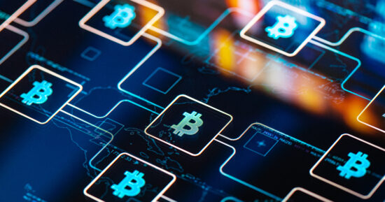 Bitcoin network concept on digital Screen