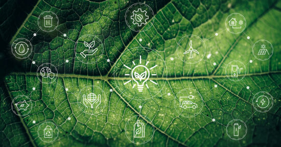 Sustainable business or green business vector illustration background with connection icon concept related to environmentally friendly environmental icon set. Web and Social Header Banners for ESG.