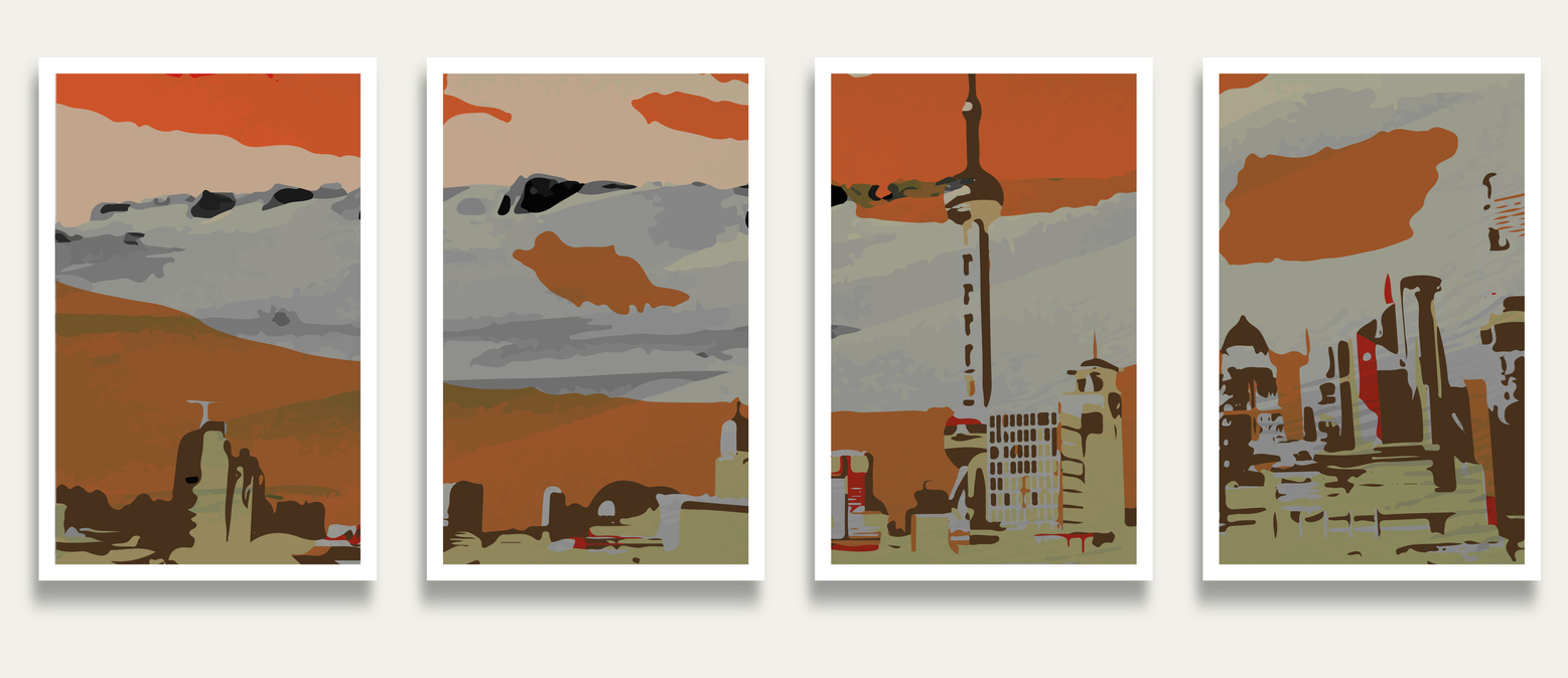 Vector ShangHai City Engraving Fantastic Environments Scene Pattern Backgrounds