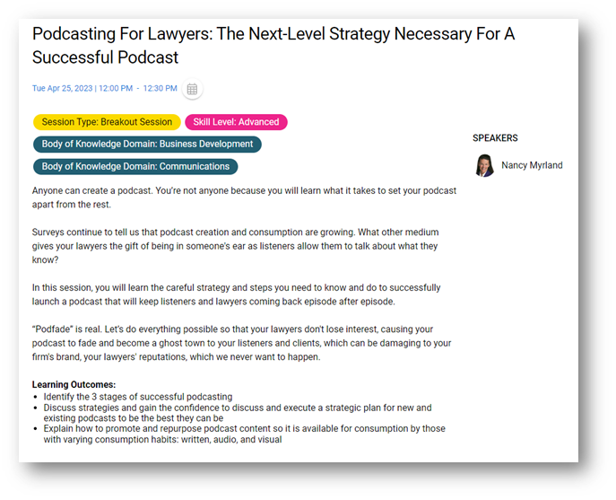 Nancy Myrland's #LMA23 Session on Podcasting