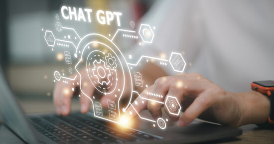 Chatbot Chat with AI, Artificial Intelligence. man using technology smart robot AI, artificial intelligence by enter command prompt for generates something, Futuristic technology transformation.