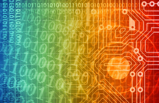 Cybersecurity_binary code and data on orange