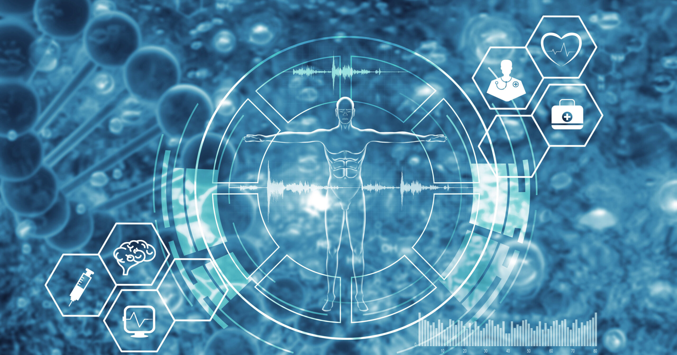 Medical, medicine and Science. Molecular DNA model Structure and DNA sequencing. Analysis. Digital healthcare and network connection on hologram modern virtual screen interface, medical technology and network concept.