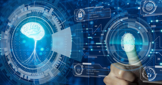 Protect intellectual property with Biometric security. Intellectual property protection or Patent idea protection Concept.