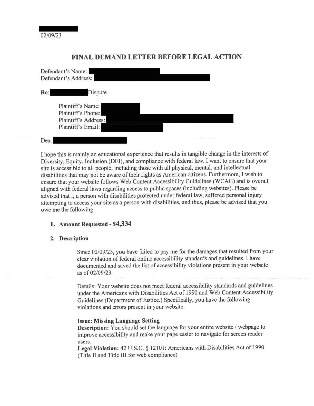 WebsiteAccessibility Demand Letter Page 1 OWebsite Accessibility Demand Letter Page 1