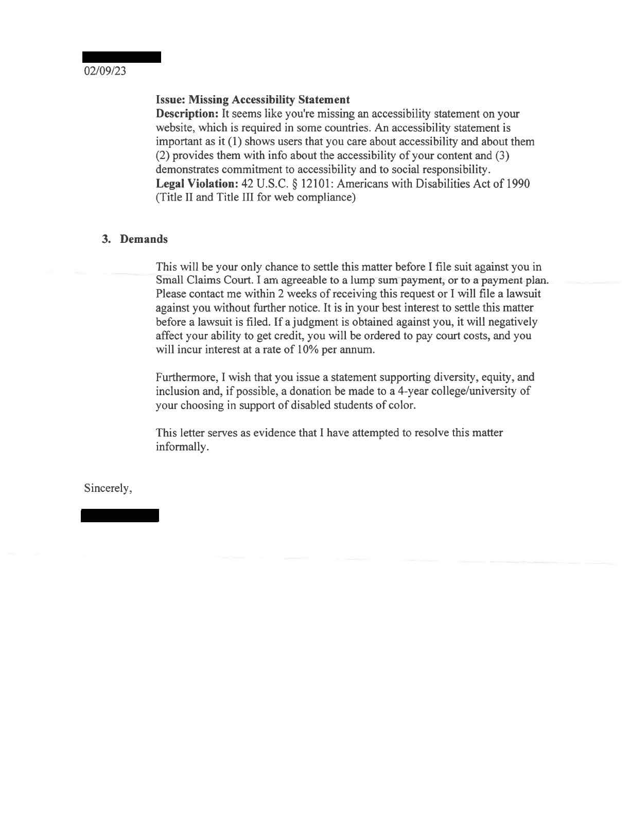 Website Accessibility Demand Letter Page 2 OWebsite Accessibility Demand Letter Page 2