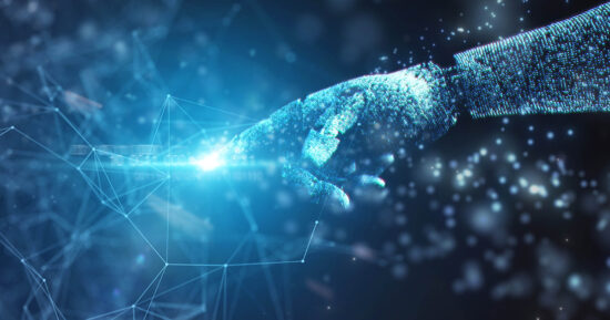Robot hand touching to network data