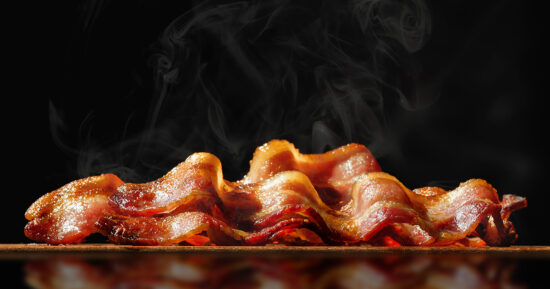 Pile of Sizzling Bacon Isolated on Black