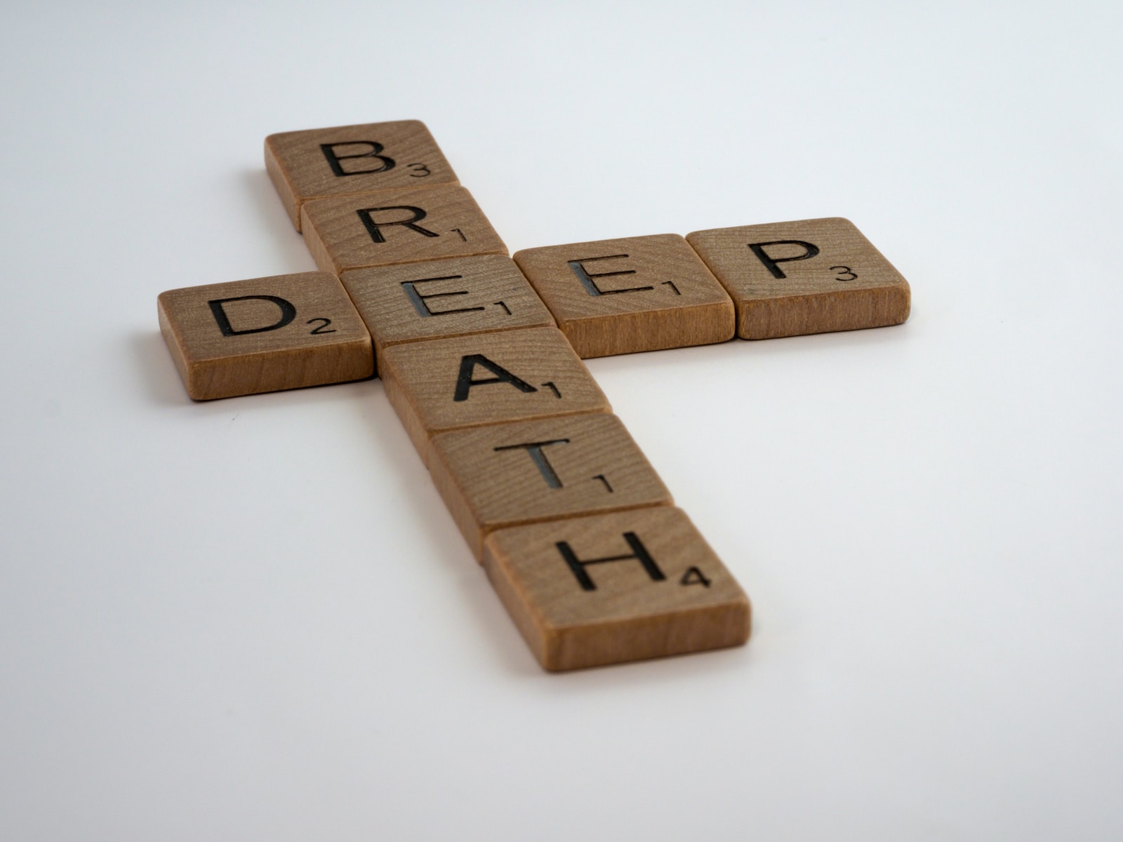 scrabble, scrabble pieces, lettering, letters, wood, scrabble tiles, white background, words, quote, deep, breath, breathe, oxygen, breathe, stop, relax, pause, don't panic,