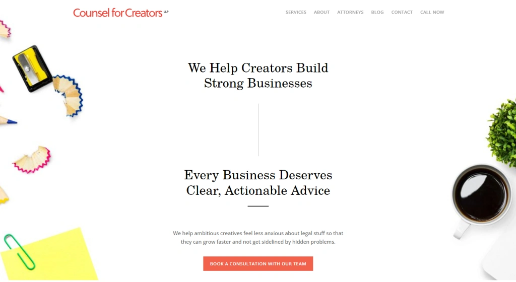 Counsel for Creators business law website design