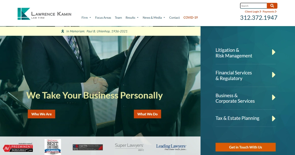 Lawrence Kamin business law website design
