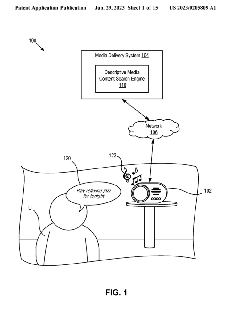 Spotify descriptive media content search patent application art