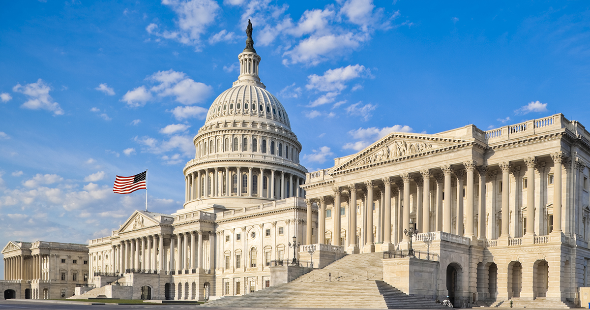 United States Capitol with Senate Chamber Under Blue Sky