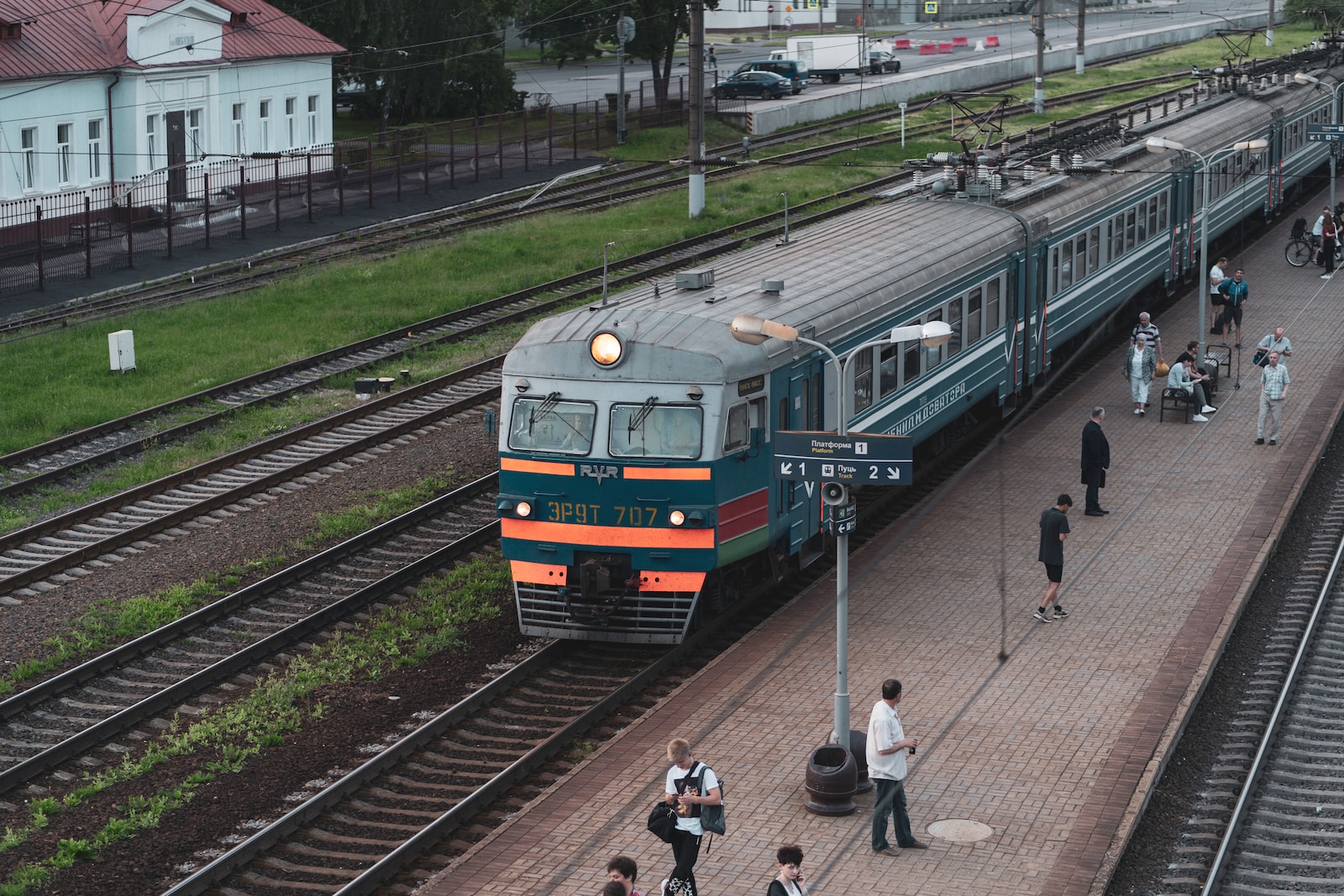 just rails and train on station