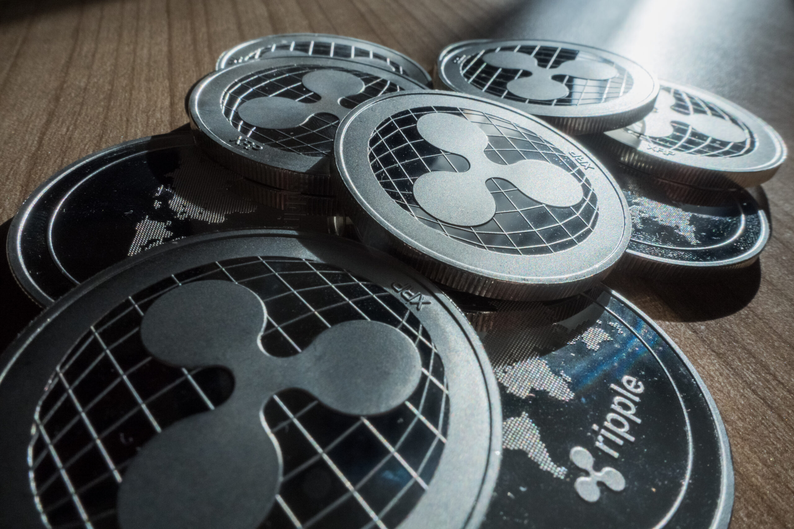Ripple,Xrp,Crypto,Currency,Coins,Stack,On,Table
