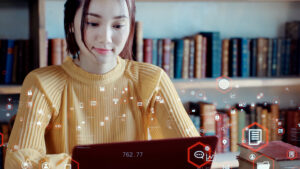Girl looking at a computer
