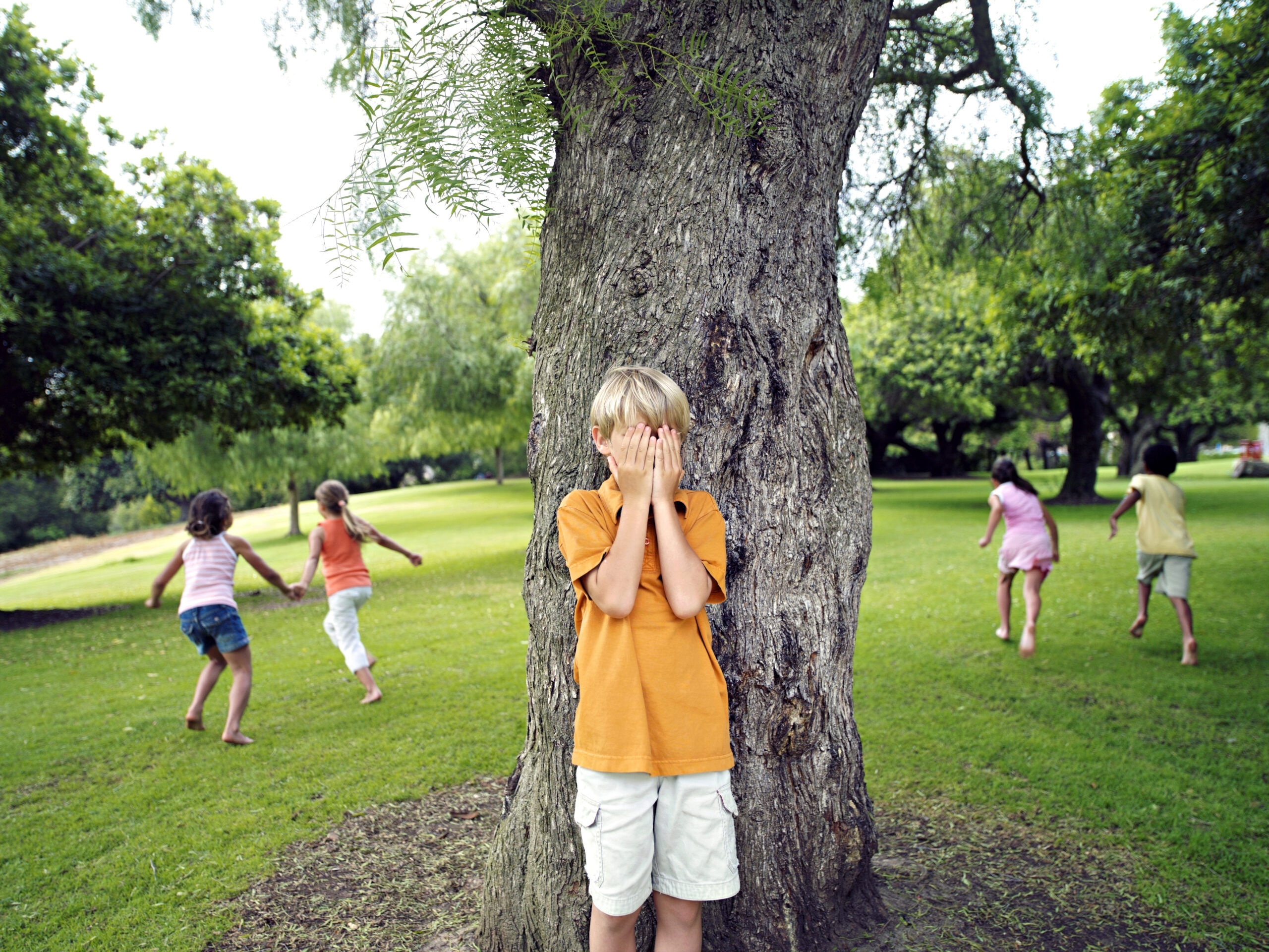 Boy,With,Hands,Covering,Eyes,Playing,Hide,And,Seek,In