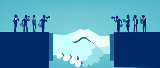 Vector of businesspeople reaching an agreement after successful negotiations