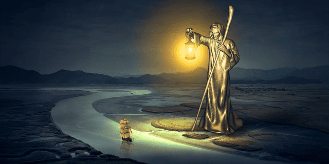 statue, lantern, ship