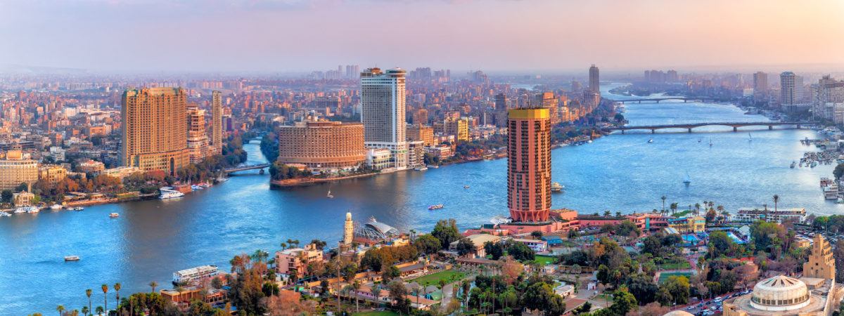 Cairo downtown, view of the Nile, the skyscrappers and the bridges, Egypt-Shutterstock_1431756215