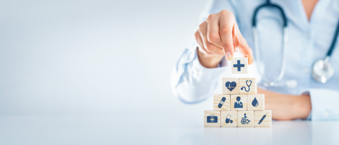 Healthcare Blog Image - doctor & icons blocks