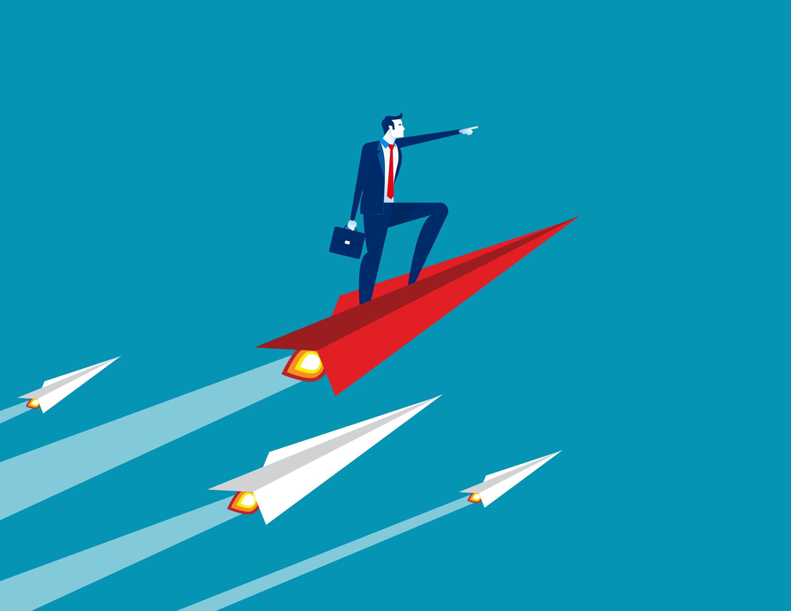 Businessman up with paper plane. Concept business growth vector illustration, Successful, Achievement