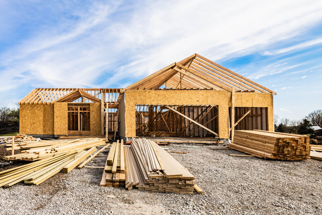 New house building at the construction site.