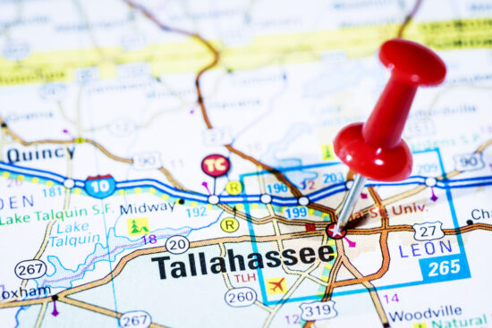 US capital cities on map series: Tallahassee, Florida, FL