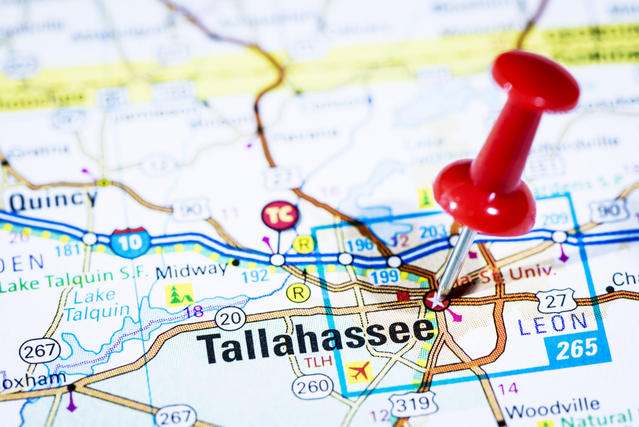 US capital cities on map series: Tallahassee, Florida, FL