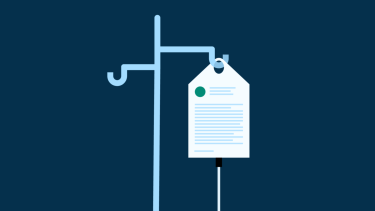 Medical Record Retrieval Featured Illustration of medical records on an IV drip.