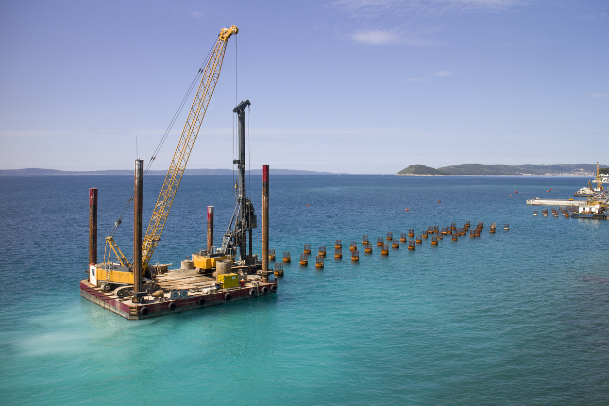 Drilling pier foundation in the sea