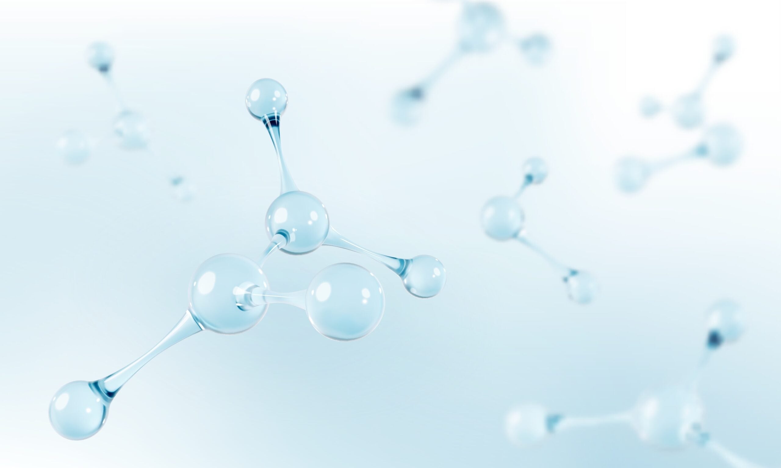 3d,Glass,Molecules,Or,Atoms,On,Light,Blue,Background.,Concept