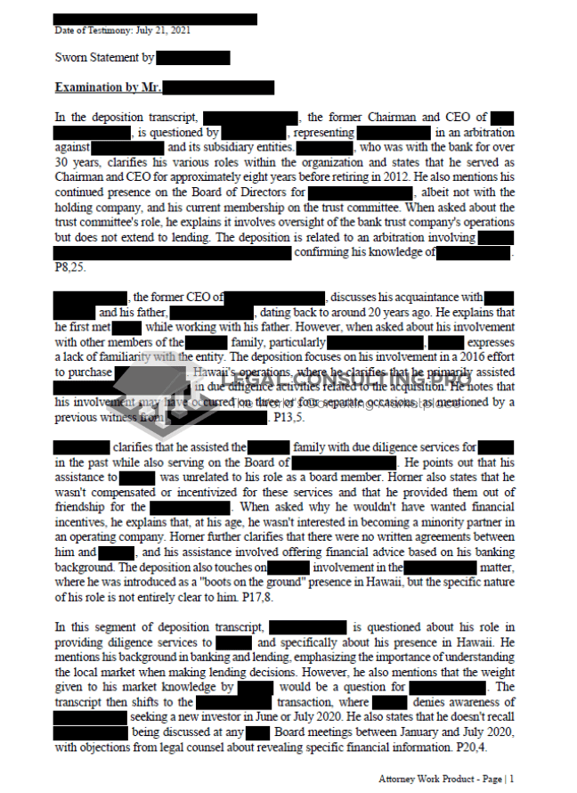 Legal Consulting Pro Comprehensive Deposition Summary Sample