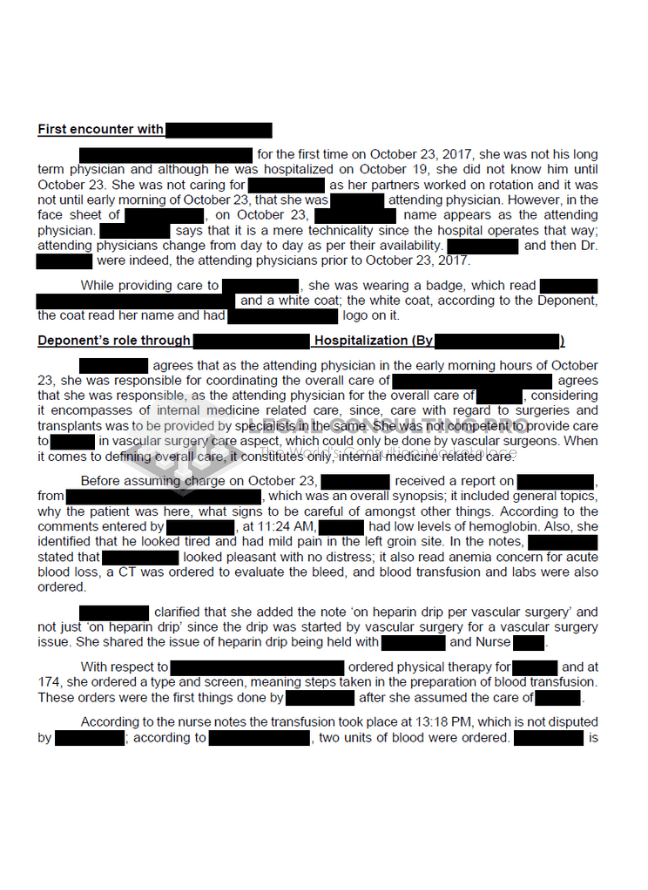 Legal Consulting Pro Topical Deposition Summary Sample
