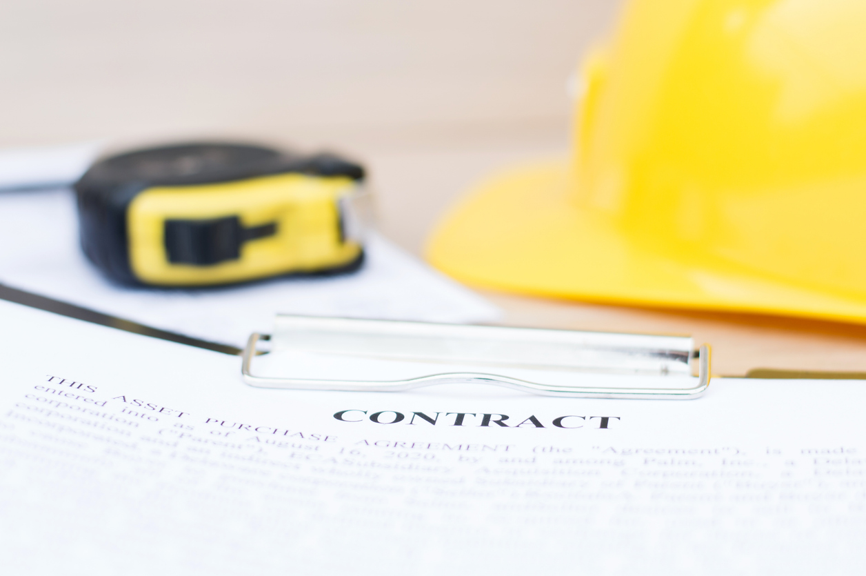 Close-up of a contract for a construction project. Real estate, business