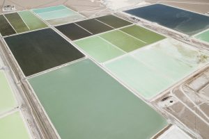Rectangular brine pools at lithium mine