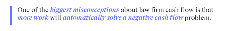 One of the biggest misconceptions about law firm cash flow is that more work will automatically solve a negative cash flow problem.