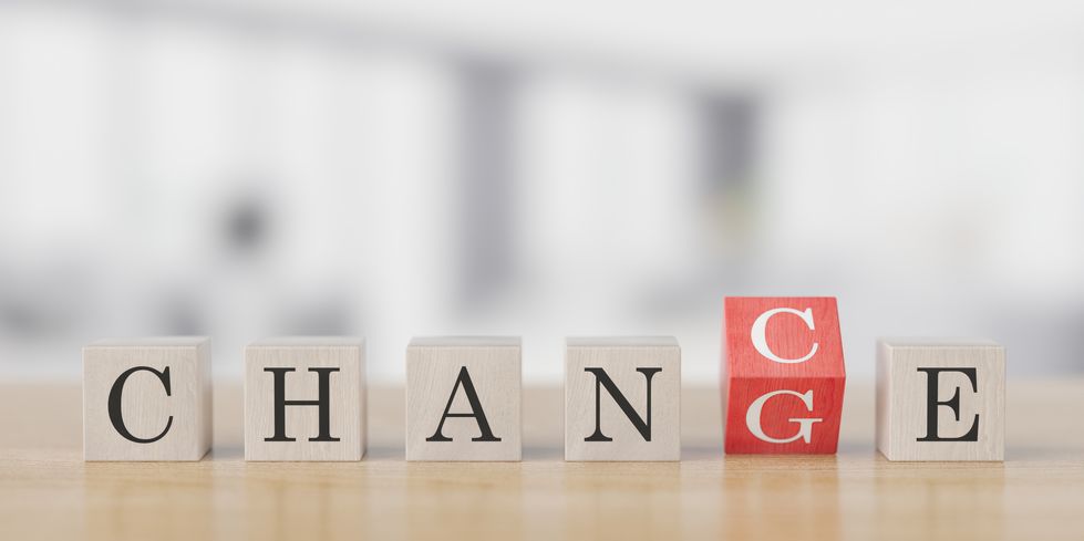 Business concept text CHANGE CHANCE cubes on office blured backg