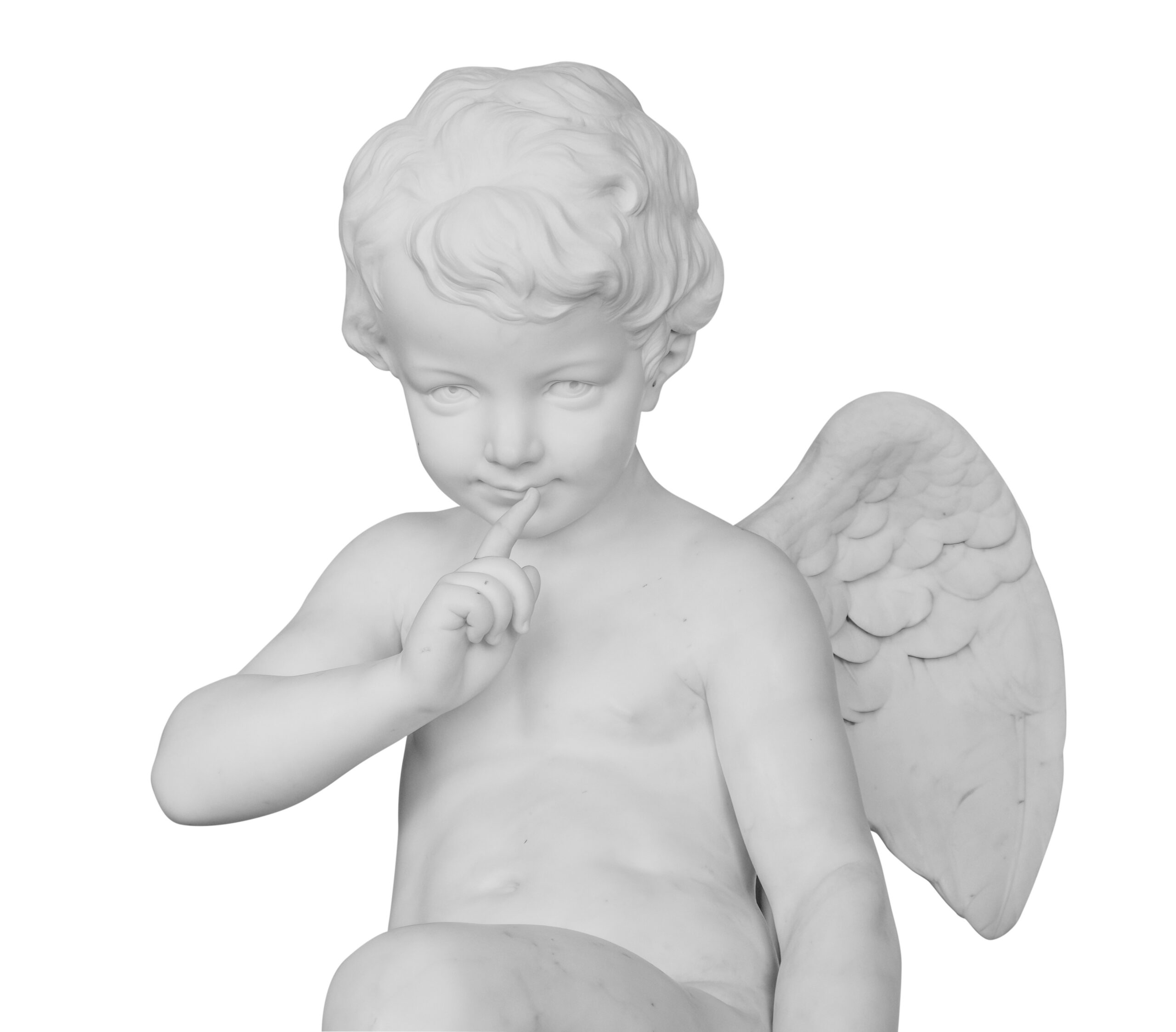 Angel,Statue,Isolated,On,White,Background.,White,Stone,Sculpture,Of