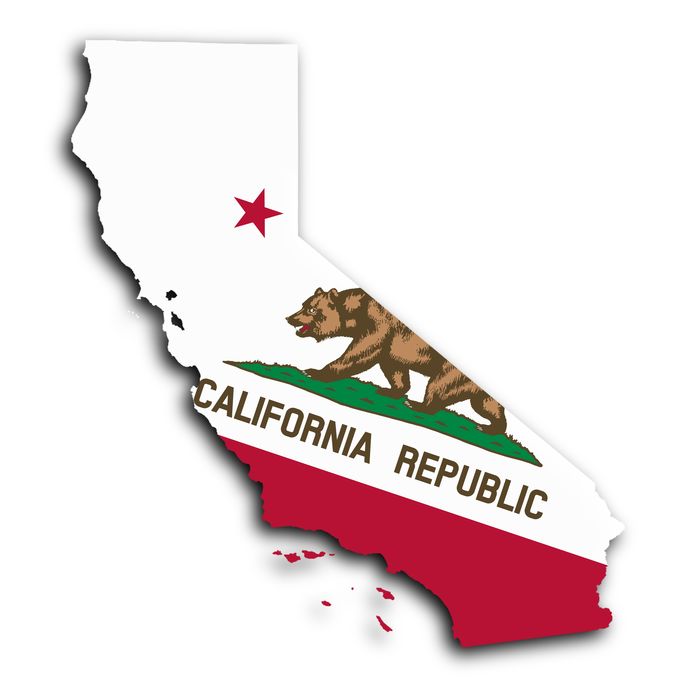 19321998 - map of california, filled with the state flag