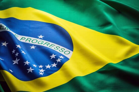 Close up studio shot of real Brazilian flag