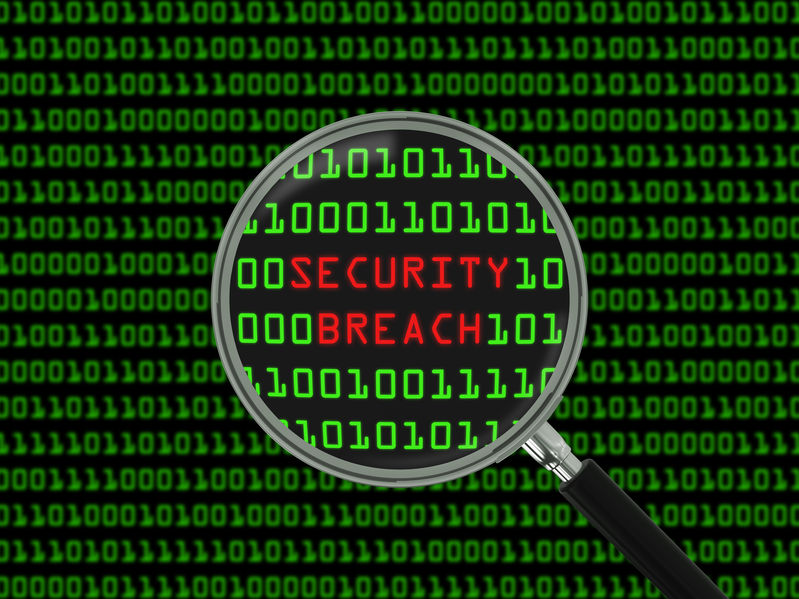 Security Breach found in Binary Code with Magnifying Glass - 3D Illustration