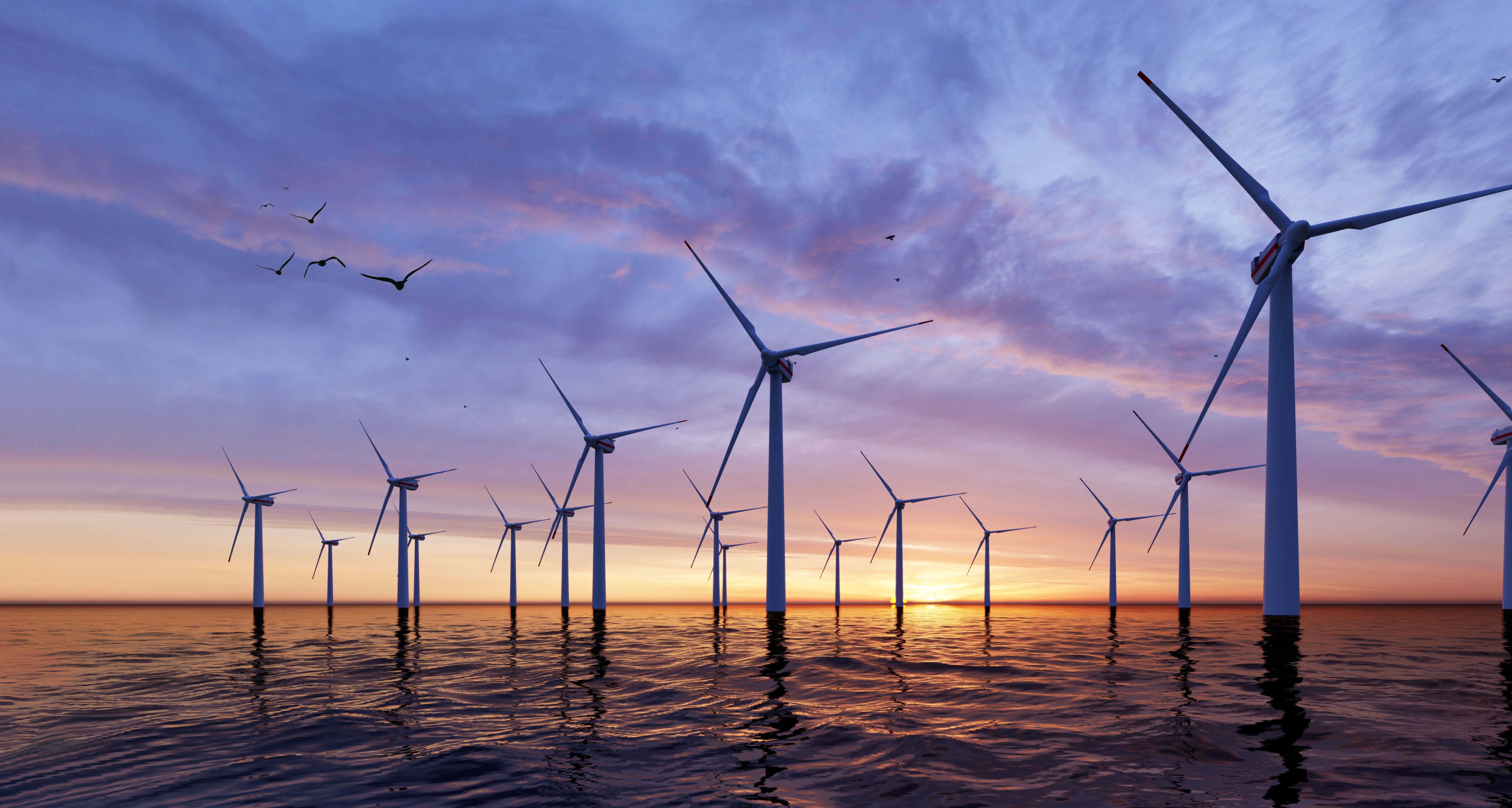 Windmill,Park.,Offshore,Wind,Turbines,Farm,On,The,Ocean.,Sustainable