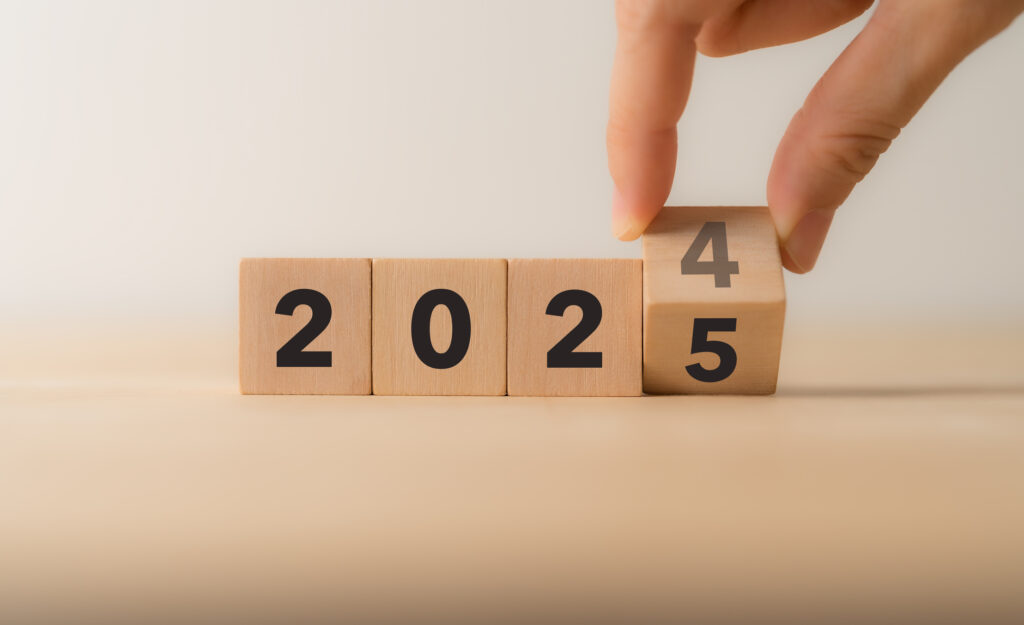 commission on professionalism Starting new year 2025. Flipping of 2024 to 2025 on wooden cube blocks. Beginning and start of the new year 2024. Preparation for new year ,life, business, plan, goals, target and strategy concept.