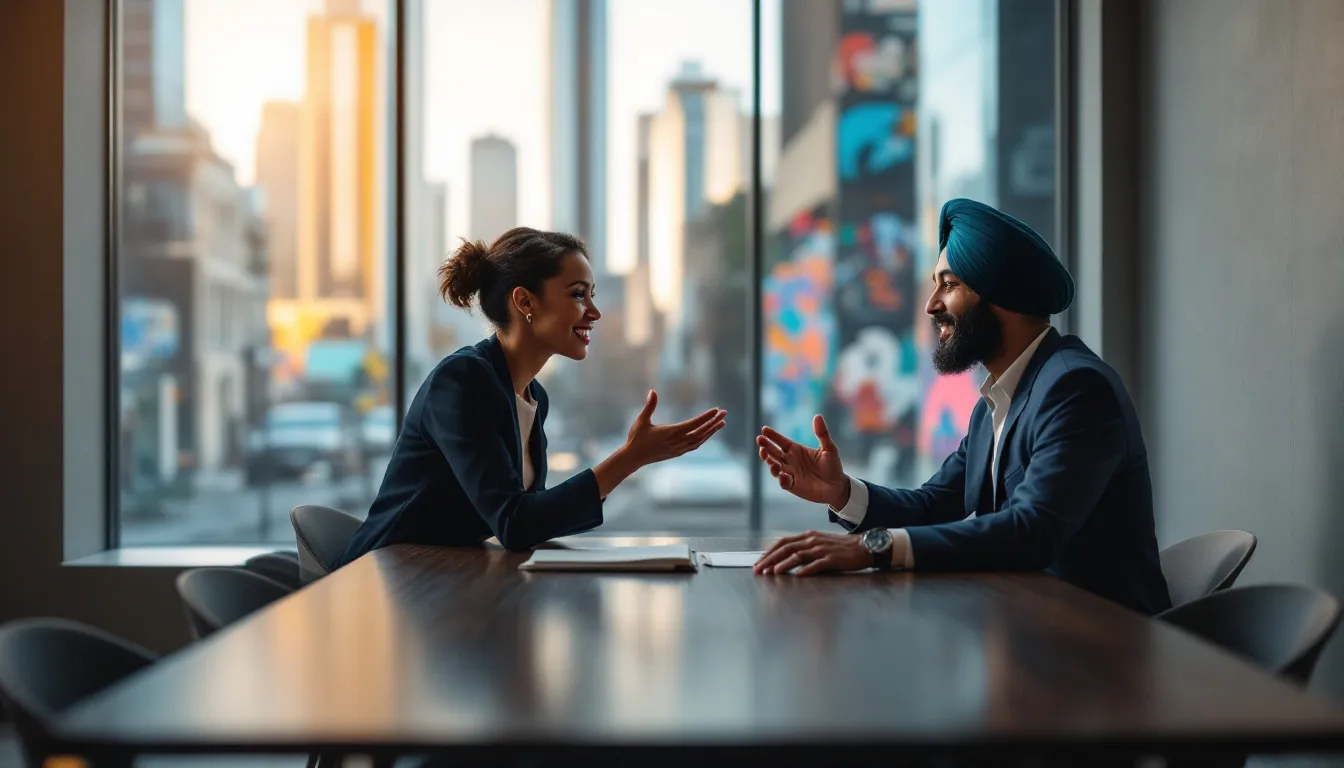 An immigration lawyer discussing legal options with a client.