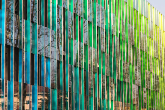 Public office building with colorful graduated shading
