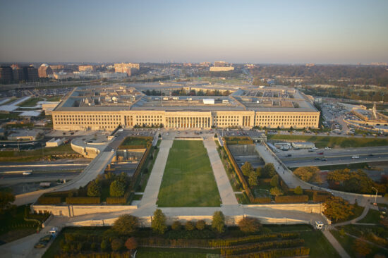 USA, Virginia, Arlington, Aerial photograph of the eastern entrance of the Pentagon