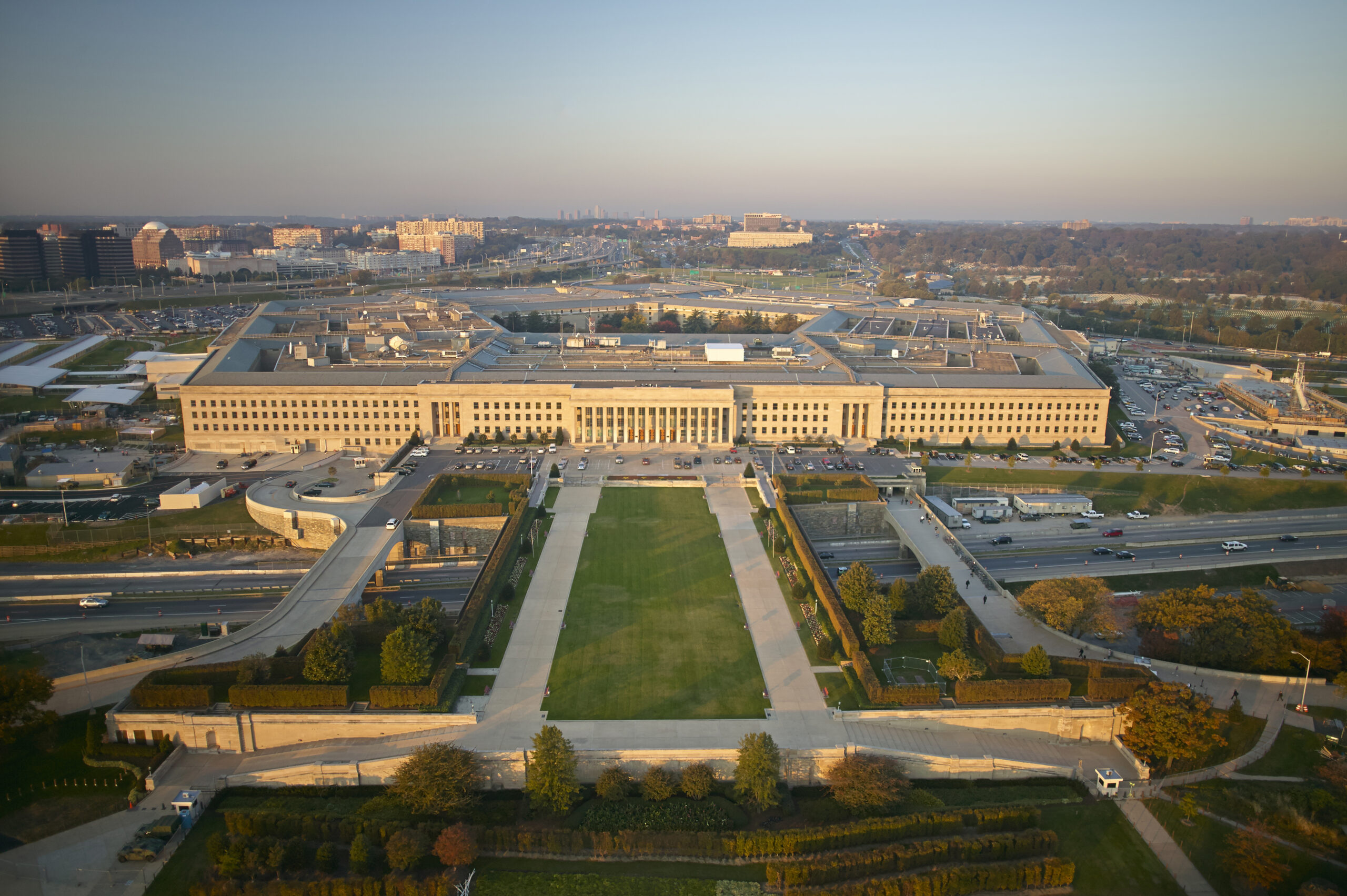 USA, Virginia, Arlington, Aerial photograph of the eastern entrance of the Pentagon